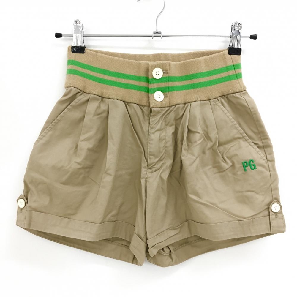 パーリーゲイツ ショートパンツ ベージュ×グリーン ウエストゴム ロゴグリーン  レディース 0(S) ゴルフウェア PEARLY GATES
