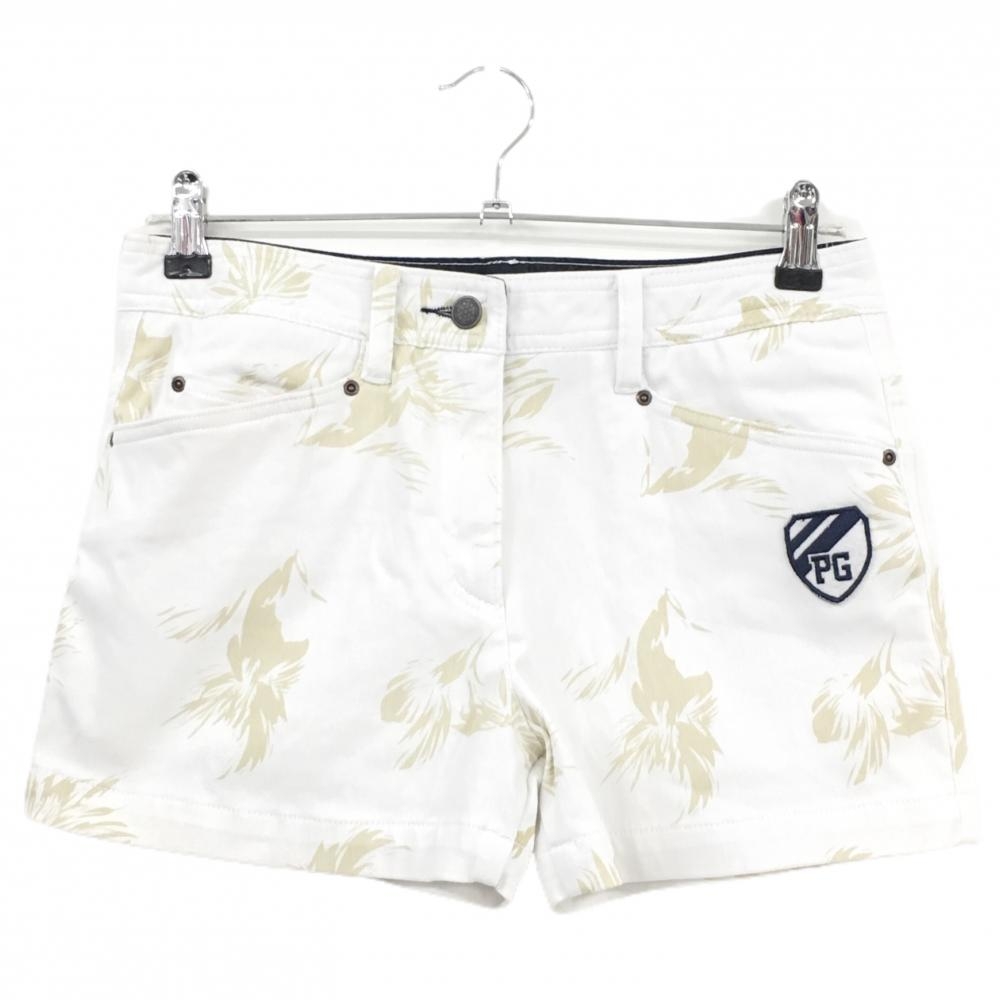 パーリーゲイツ ショートパンツ 白×ベージュ 総柄 ストレッチ レディース 1(M) ゴルフウェア PEARLY GATES