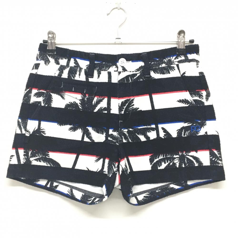 パーリーゲイツ ショートパンツ ネイビー×白 ボーダー ヤシの木 レディース 1(M) ゴルフウェア PEARLY GATES
