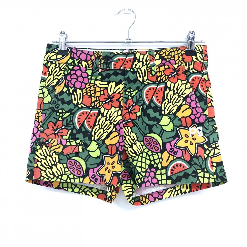 パーリーゲイツ ショートパンツ グリーン×マルチカラー フルーツ総柄 レディース 0(S) ゴルフウェア PEARLY GATES