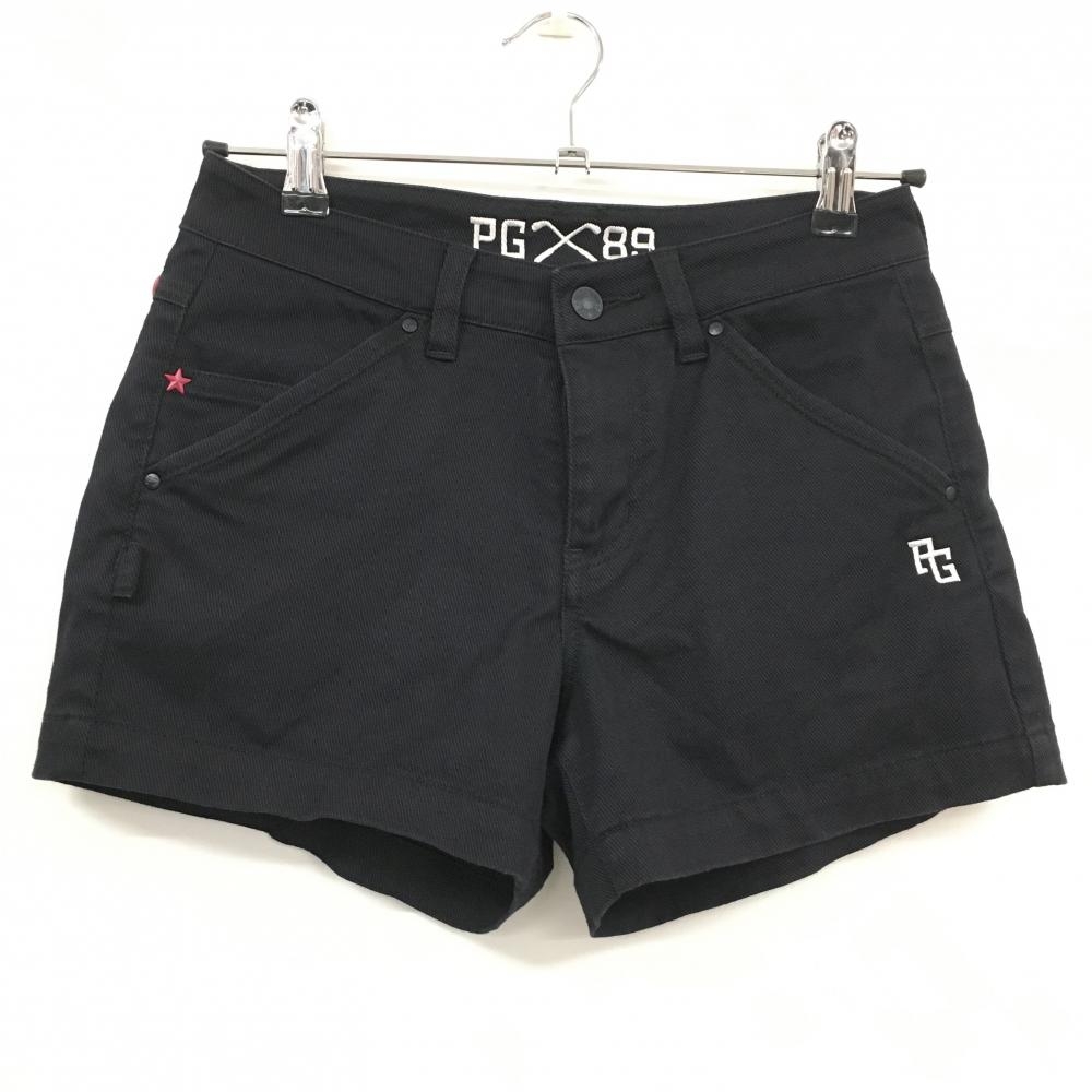 【美品】パーリーゲイツ ショートパンツ 黒 無地 ロゴ刺しゅう  レディース 00(XS) ゴルフウェア PEARLY GATES