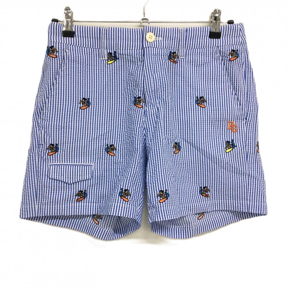 パーリーゲイツ ショートパンツ 白×ネイビー ストライプ サーファー刺しゅう レディース M ゴルフウェア PEARLY GATES