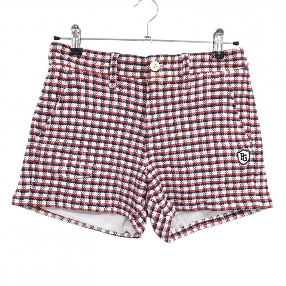 【新品】パーリーゲイツ ニットショートパンツ 白×レッド×ネイビー チェック 裏地付 レディース 1(M) ゴルフウェア PEARLY GATES