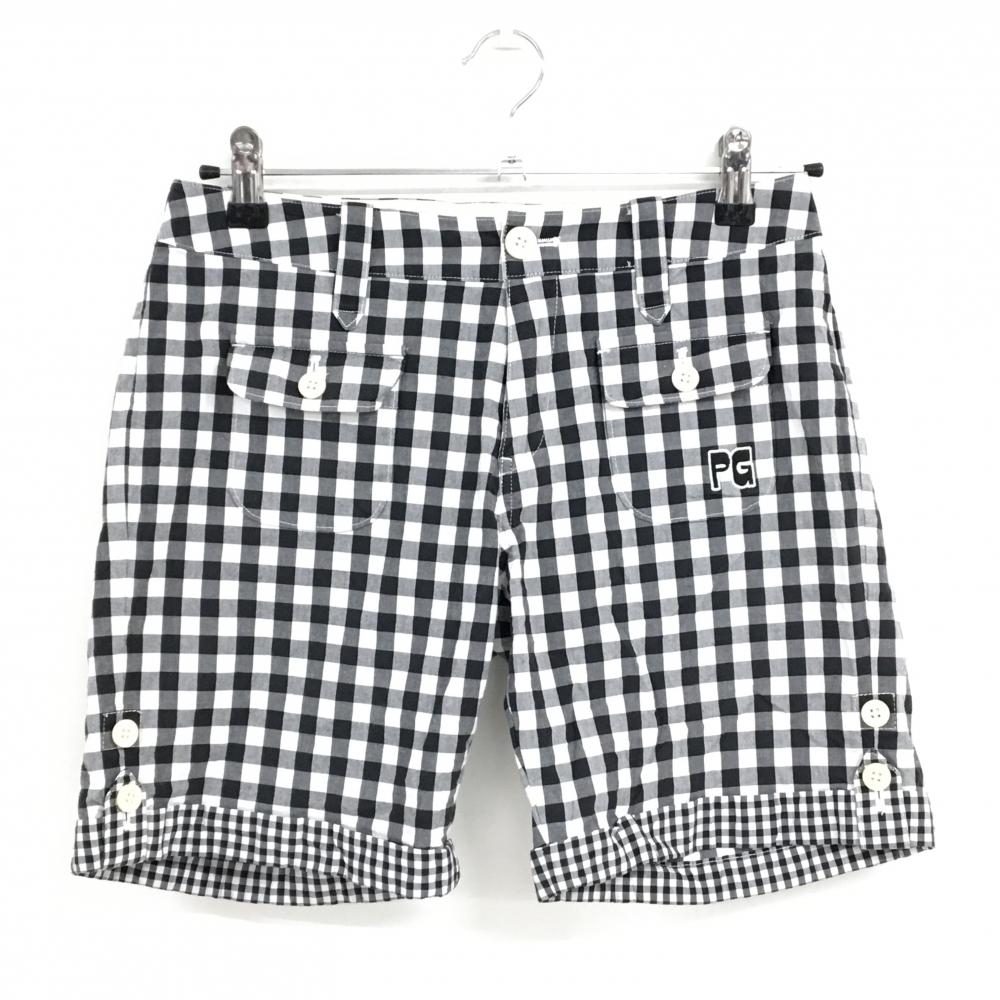 【美品】パーリーゲイツ ショートパンツ 白×黒 チェック 裾ロールアップ ストレッチ  レディース 0(S) ゴルフウェア PEARLY GATES