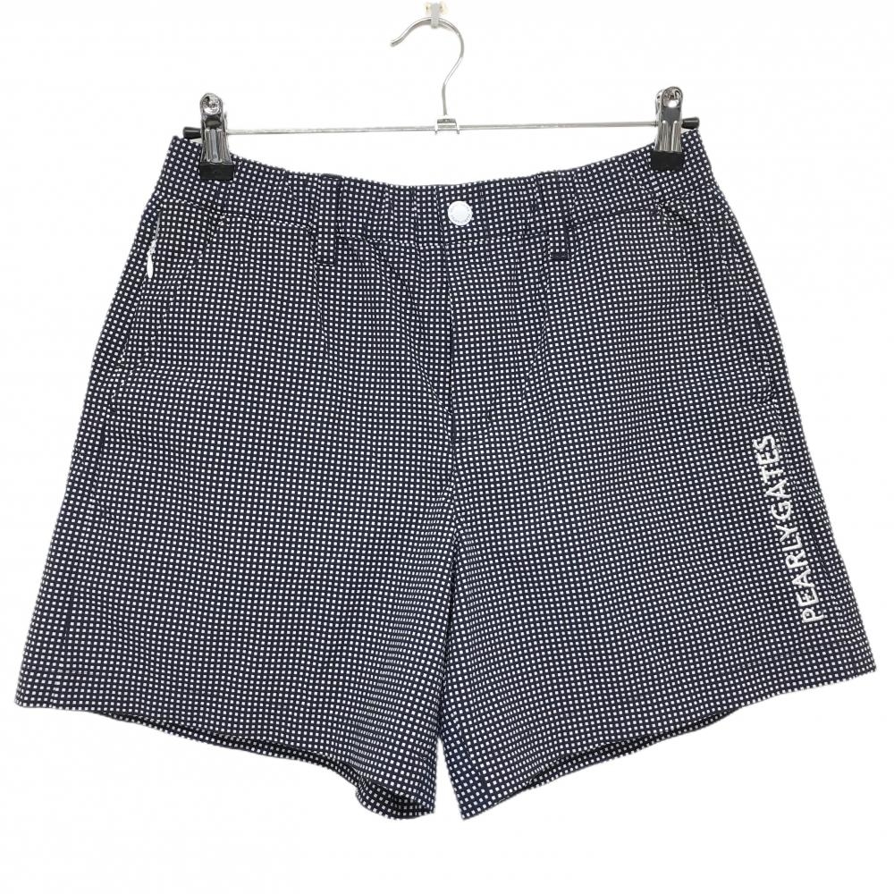【超美品】パーリーゲイツ ショートパンツ ネイビー×白 チェック ナイロン ウエストゴム  レディース 2(L) ゴルフウェア PEARLY GATES