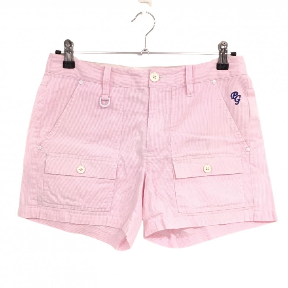 パーリーゲイツ ショートパンツ 白×ライトピンク 細ストライプ ロゴ刺しゅう レディース 1(M) ゴルフウェア PEARLY GATES