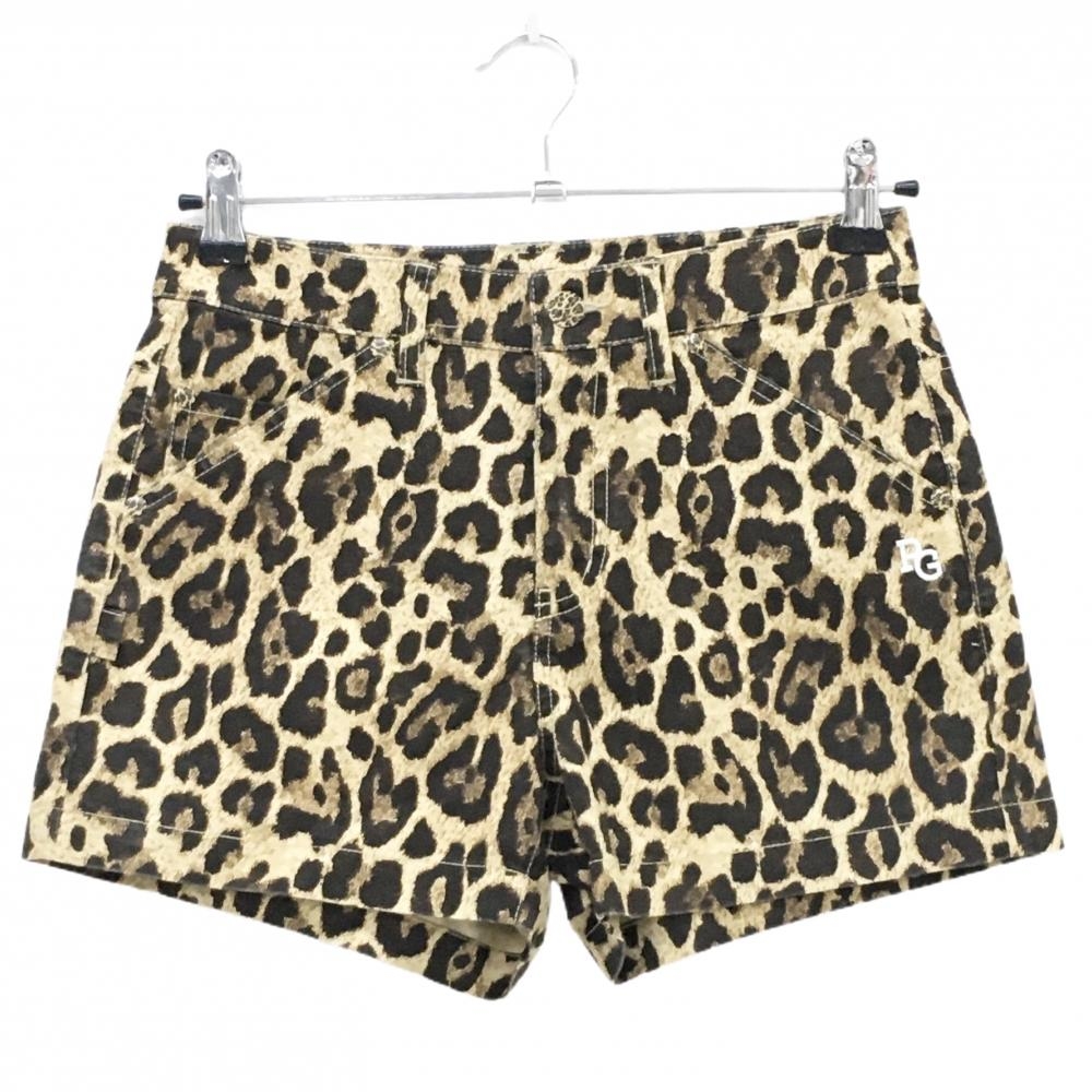 【超美品】パーリーゲイツ ショートパンツ ベージュ×ブラウン レオパード柄 ストレッチ レディース 00(XS) ゴルフウェア PEARLY GATES