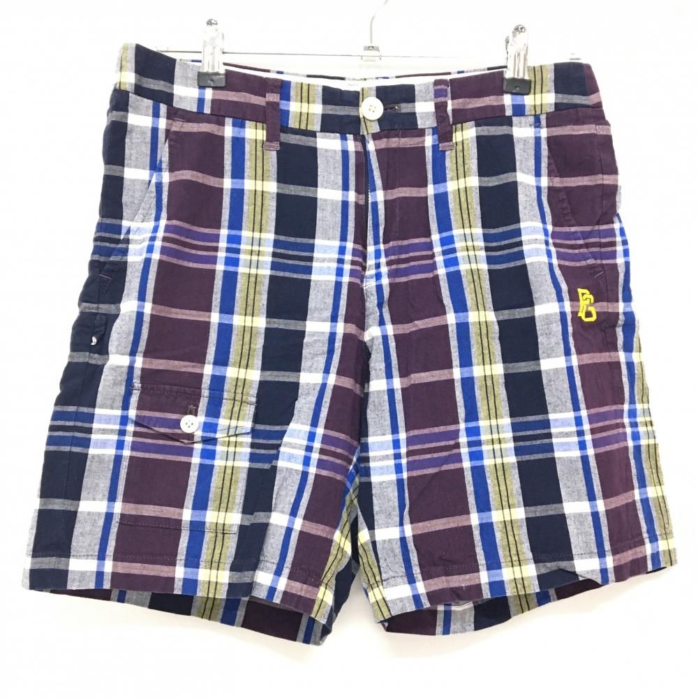 【美品】パーリーゲイツ ハーフパンツ ボルドー×ネイビー チェック  レディース 1(M) ゴルフウェア PEARLY GATES