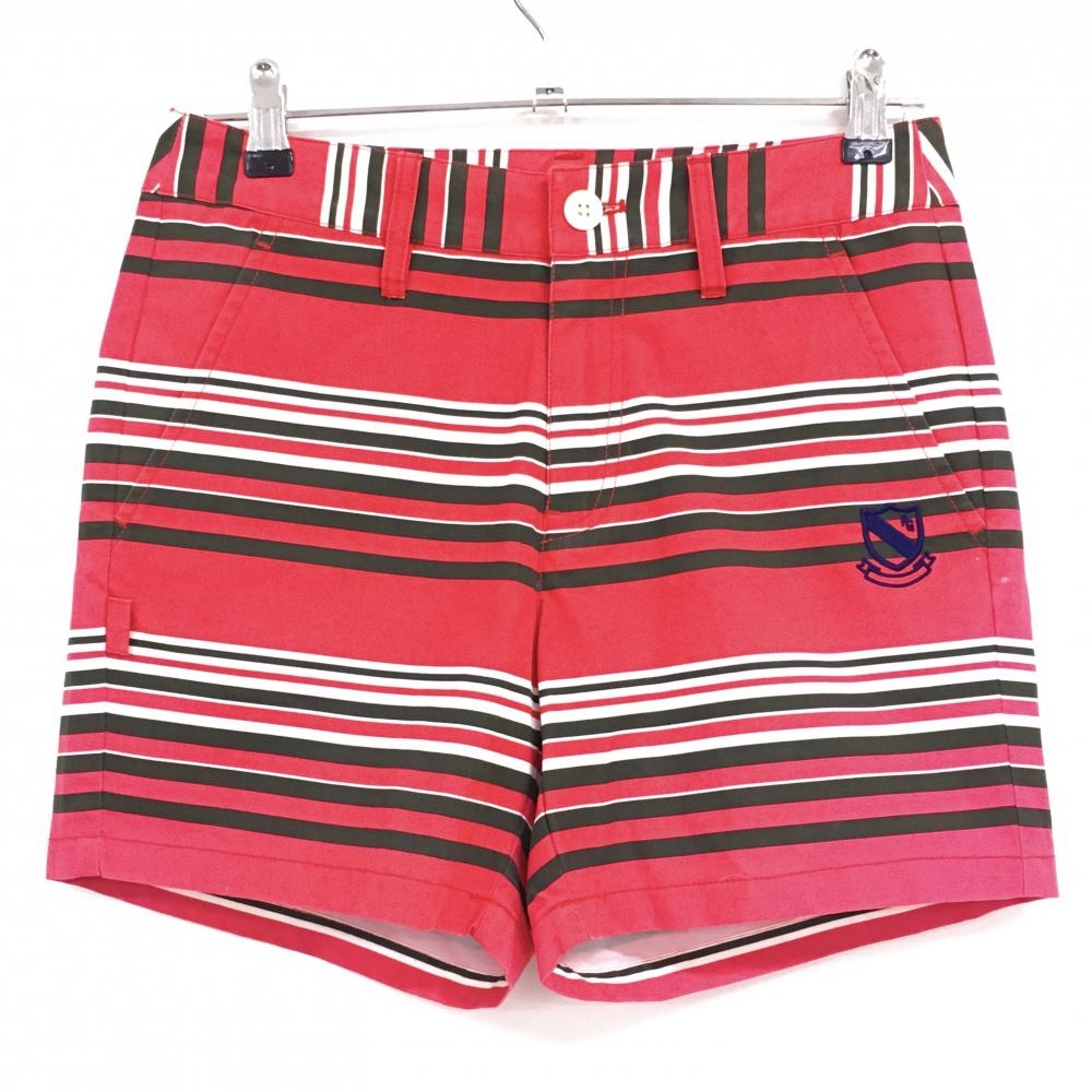 パーリーゲイツ ショートパンツ レッド×黒×白 ランダムボーダー ウエストストライプ レディース 0(S) ゴルフウェア PEARLY GATES