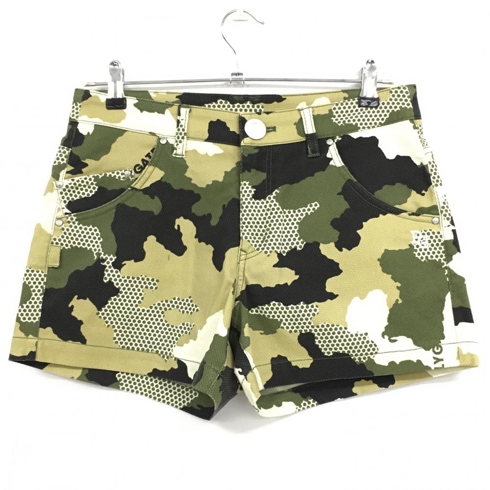 パーリーゲイツ ショートパンツ ダークグリーン×ベージュ×黒 迷彩 カモフラ ドット レディース 1(M) ゴルフウェア PEARLY GATES
