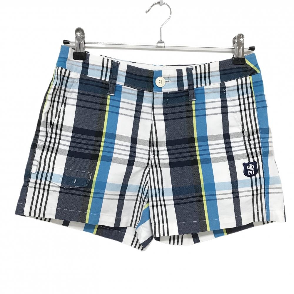 【超美品】パーリーゲイツ ショートパンツ 白×ネイビー チェック ストレッチ  レディース 0(S) ゴルフウェア PEARLY GATES