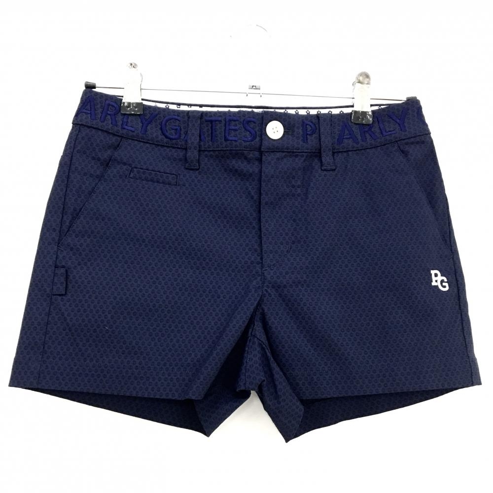 【新品】パーリーゲイツ ショートパンツ ネイビー 地模様 ウエストロゴ刺しゅう ストレッチ  レディース 0 ゴルフウェア PEARLY GATES