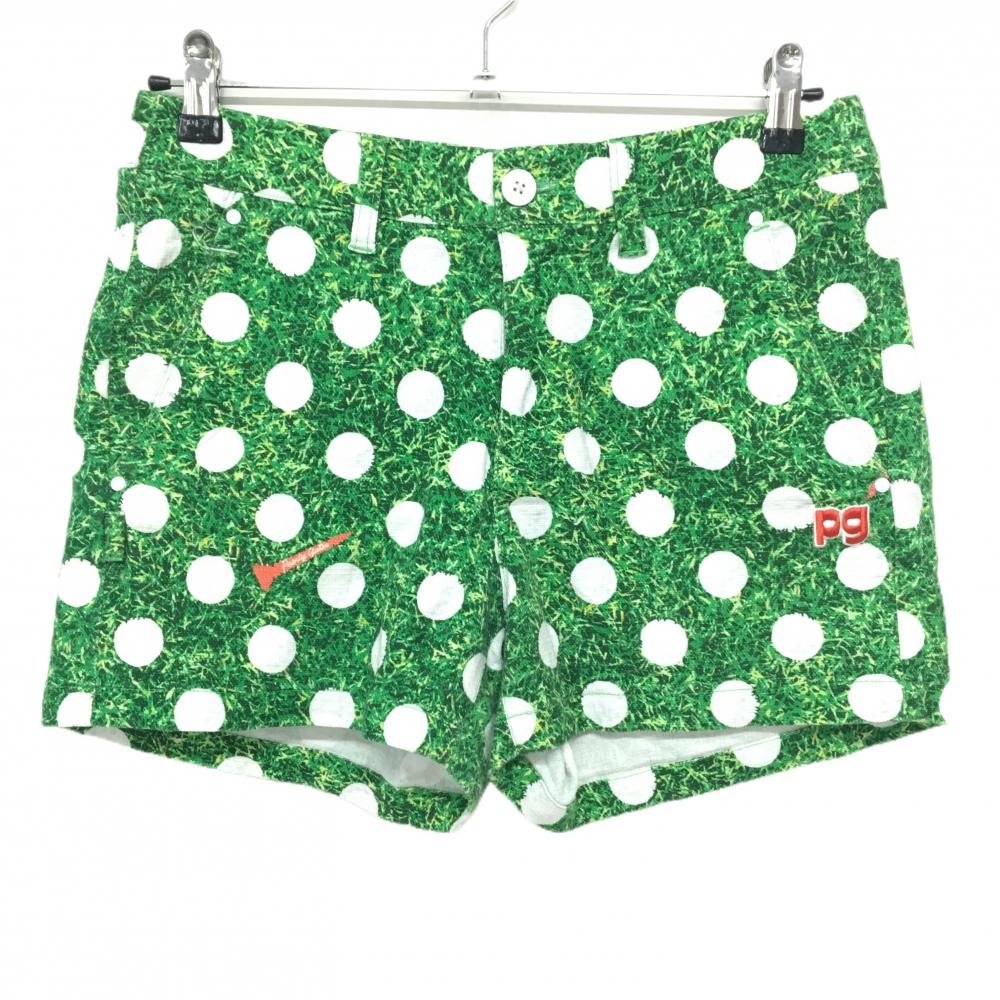 パーリーゲイツ ショートパンツ グリーン×白 ドット 芝 ゴルフボール 内側30周年 レディース 1(M) ゴルフウェア PEARLY GATES