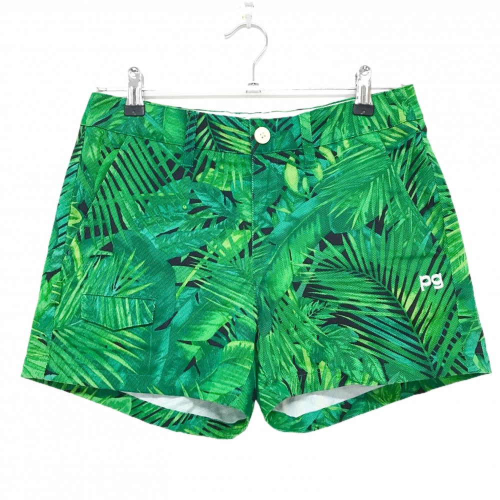 【超美品】パーリーゲイツ ショートパンツ グリーン×黒 リーフ柄  レディース 0(S) ゴルフウェア PEARLY GATES