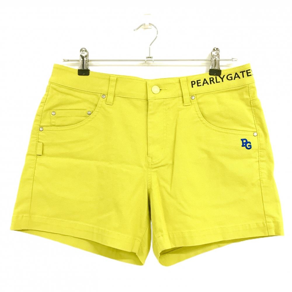【超美品】パーリーゲイツ ショートパンツ イエロー ストレッチ ロゴ レディース 2(L) ゴルフウェア PEARLY GATES
