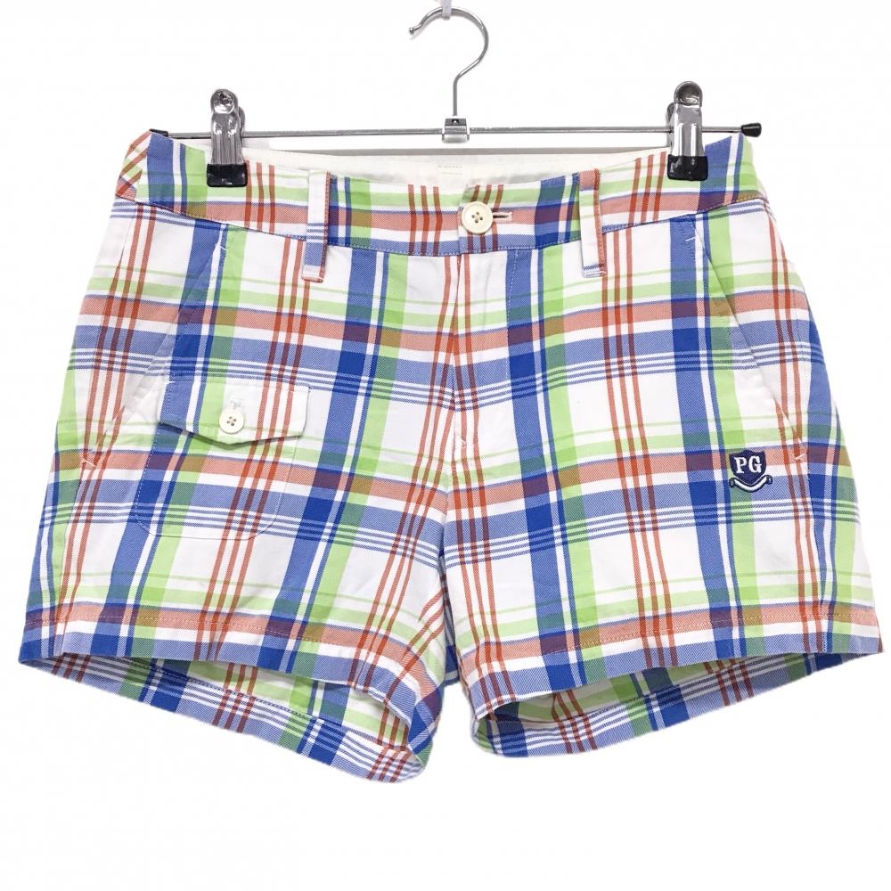 パーリーゲイツ ショートパンツ 白×ブルー×オレンジ チェック コットン100％ レディース 0(S) ゴルフウェア PEARLY GATES