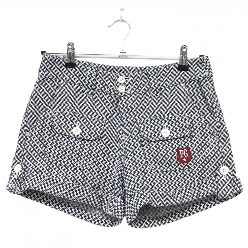 【超美品】パーリーゲイツ ショートパンツ 白×ネイビー 千鳥格子調 表微起毛 コットン100％  レディース 0(S) ゴルフウェア PEARLY GATES