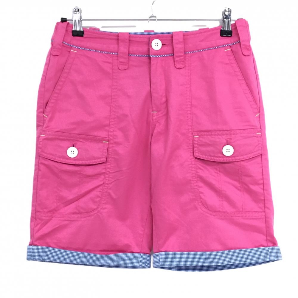 【超美品】パーリーゲイツ ハーフパンツ ピンク×ブルー 裾ギンガムチェック  レディース 1(M) ゴルフウェア PEARLY GATES