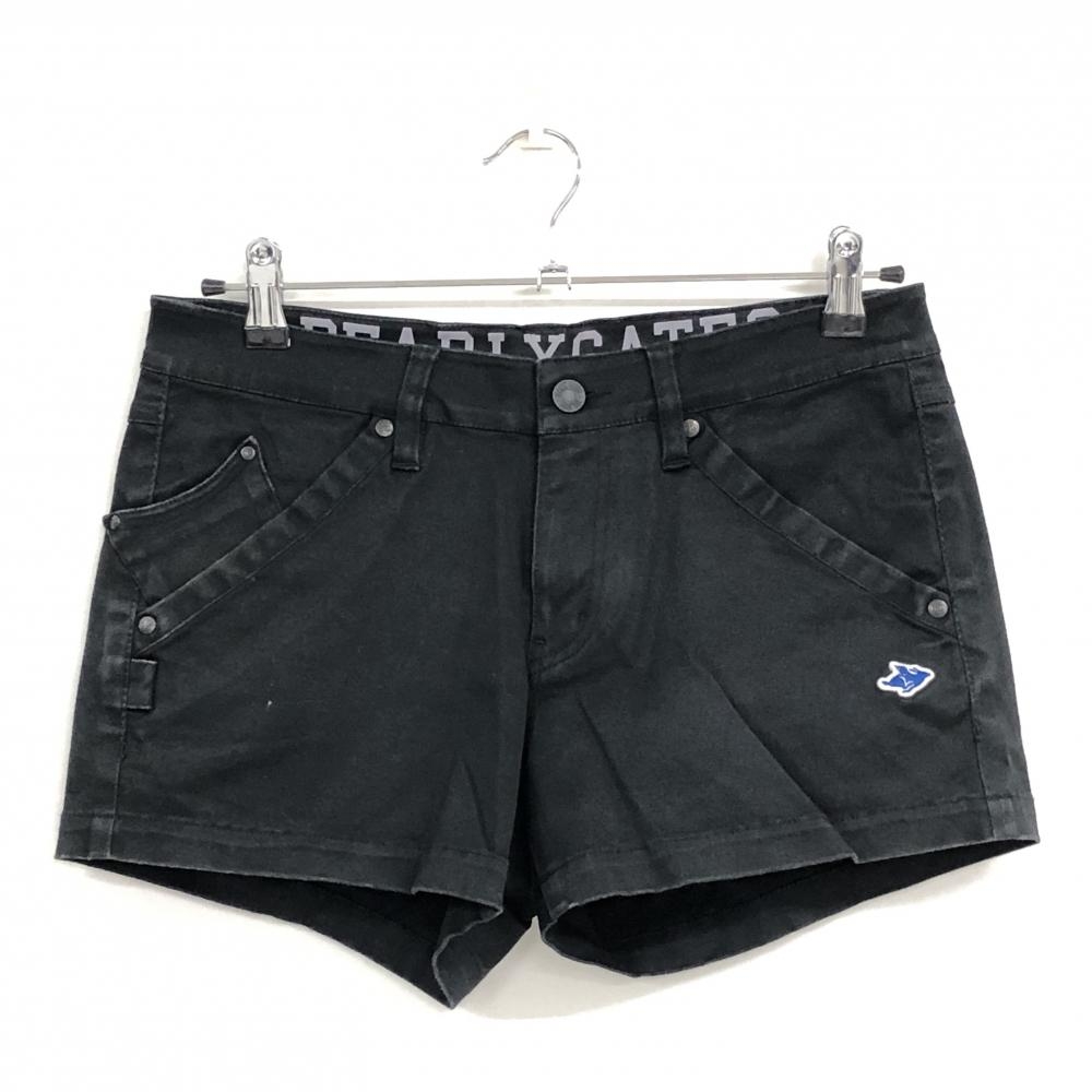 パーリーゲイツ ショートパンツ 黒×ブルー ワッペン コットン混 ストレッチ レディース 1(M) ゴルフウェア PEARLY GATES