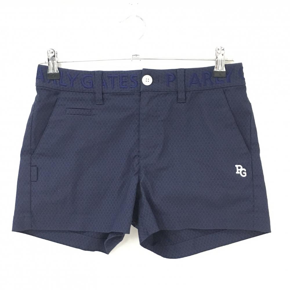 【超美品】パーリーゲイツ ショートパンツ ネイビー 総柄 ウエストロゴ レディース 0(S) ゴルフウェア PEARLY GATES