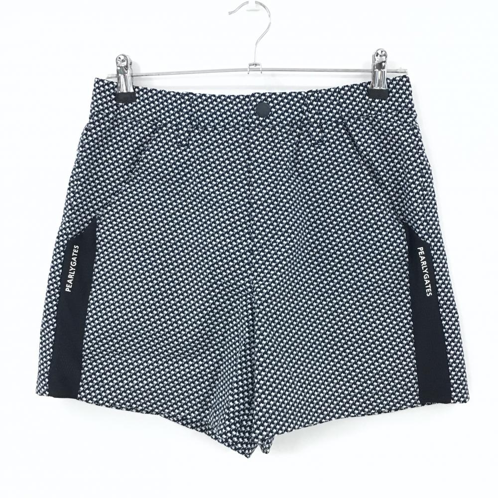 【超美品】パーリーゲイツ ショートパンツ ネイビー×白 ヤシの木柄 ストレッチ レディース 1(M) ゴルフウェア PEARLY GATES