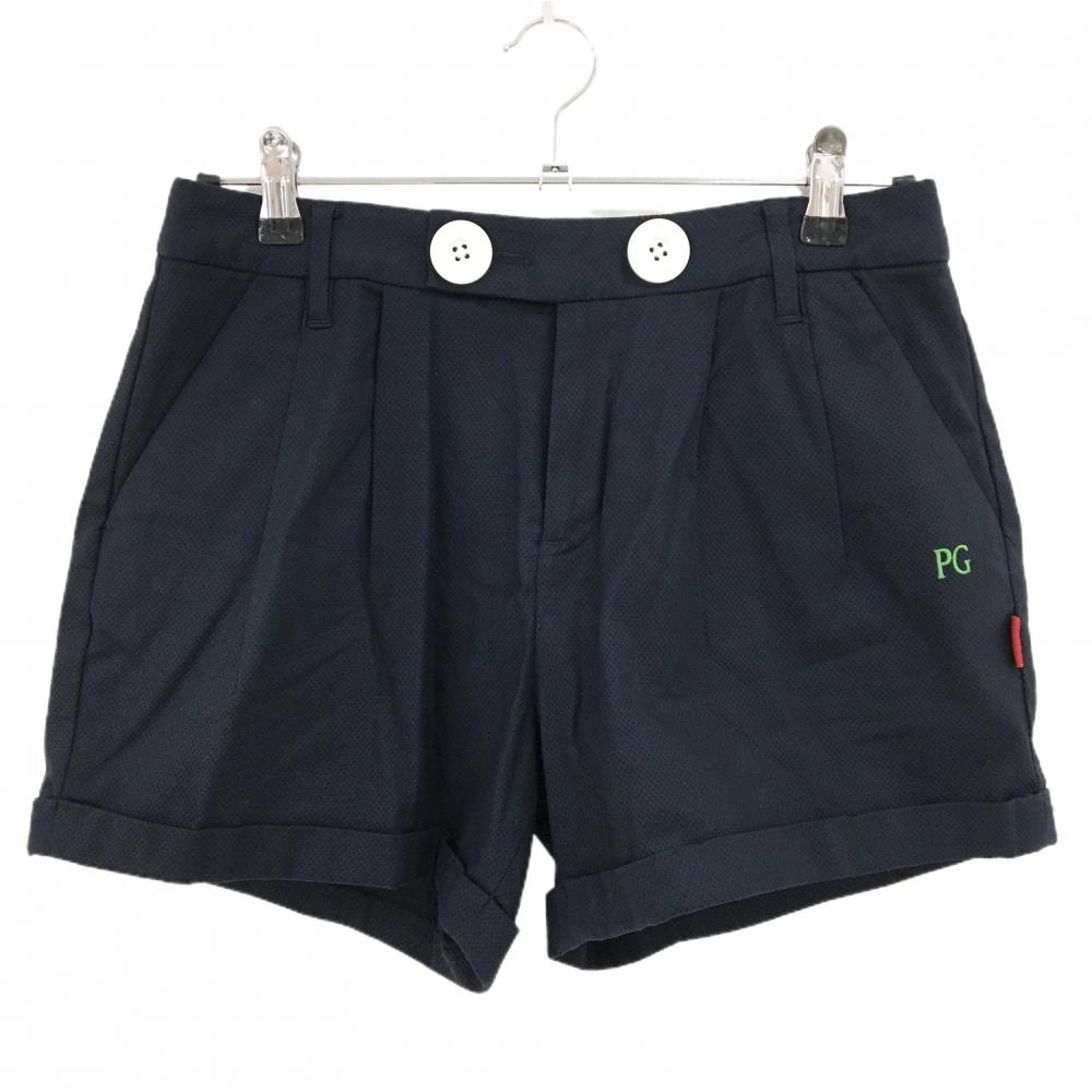 【超美品】パーリーゲイツ ショートパンツ ネイビー ウエストボタン  レディース 2(L) ゴルフウェア PEARLY GATES