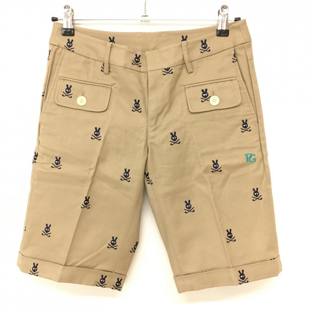 【美品】パーリーゲイツ ショートパンツ ベージュ スカルラビット総柄 ストレッチ  レディース 0(S) ゴルフウェア PEARLY GATES