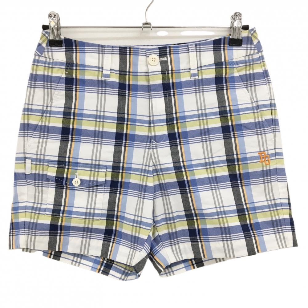 超美品】パーリーゲイツ ショートパンツ 白×ブルー チェック コットン