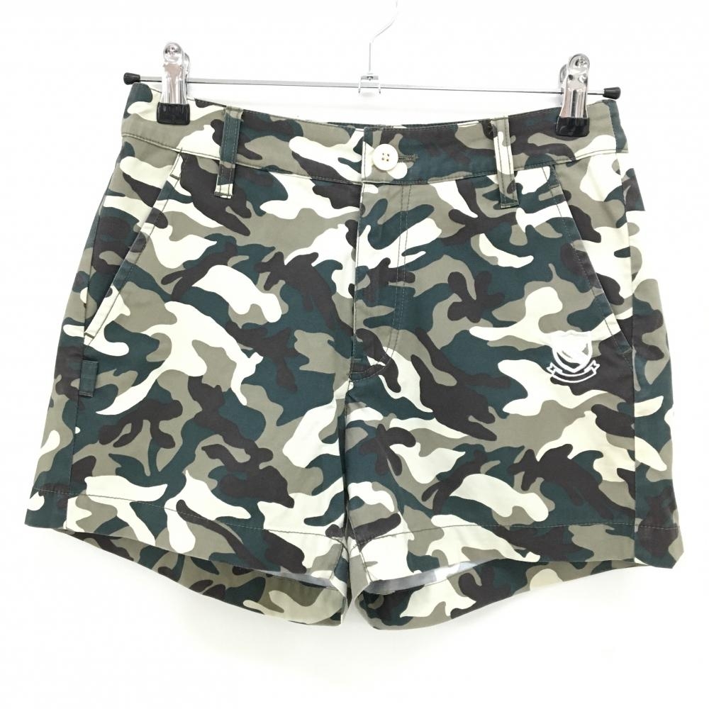 パーリーゲイツ ショートパンツ カーキ×アイボリー カモフラ柄 ストレッチ レディース 00(XS) ゴルフウェア PEARLY GATES