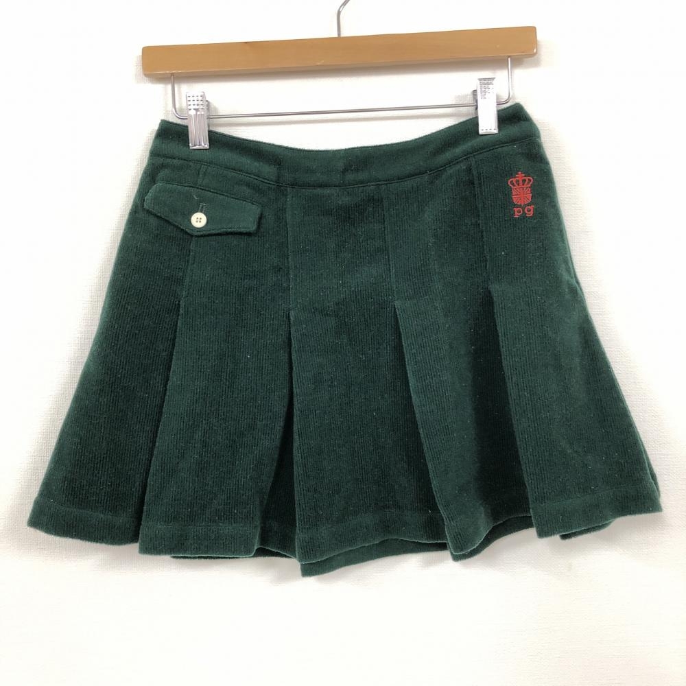 PEARLY GATES パーリーゲイツ スカート インナーパンツ付 ダークグリーン×レッド ウール100％ 裾プリーツ  レディース 0[S] ゴルフウェア