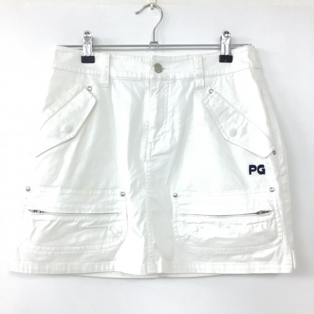 【美品】PEARLY GATES パーリーゲイツ スカート 白 複数ポケット ティー装着可  レディース 0(S) ゴルフウェア