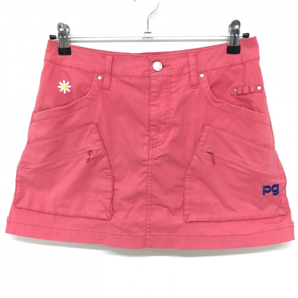 【美品】パーリーゲイツ スカート ピンク ティー装着可 花刺しゅう 6ポケット レディース 2(L) ゴルフウェア PEARLY GATES