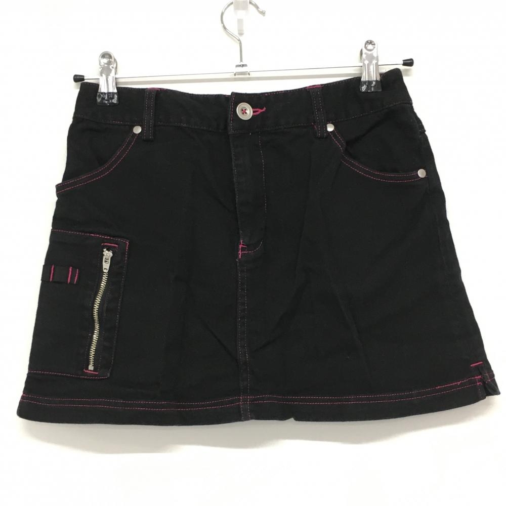 バービーゴルフbyパーリーゲイツ スカート 黒×ピンク ティー装着可 ストレッチ レディース 0(S) ゴルフウェア PEARLY GATES