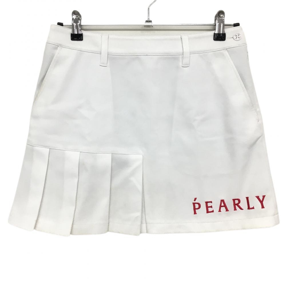 パーリーゲイツ プリーツスカート 白×レッド 裾ロゴ  レディース 1(M) ゴルフウェア PEARLY GATES