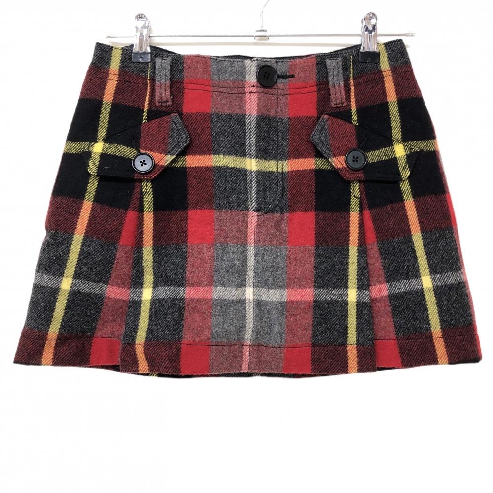 【超美品】パーリーゲイツ ウールスカート レッド×グレー チェック 裏地付 インナーパンツ付 レディース 1(M) ゴルフウェア PEARLY GATES