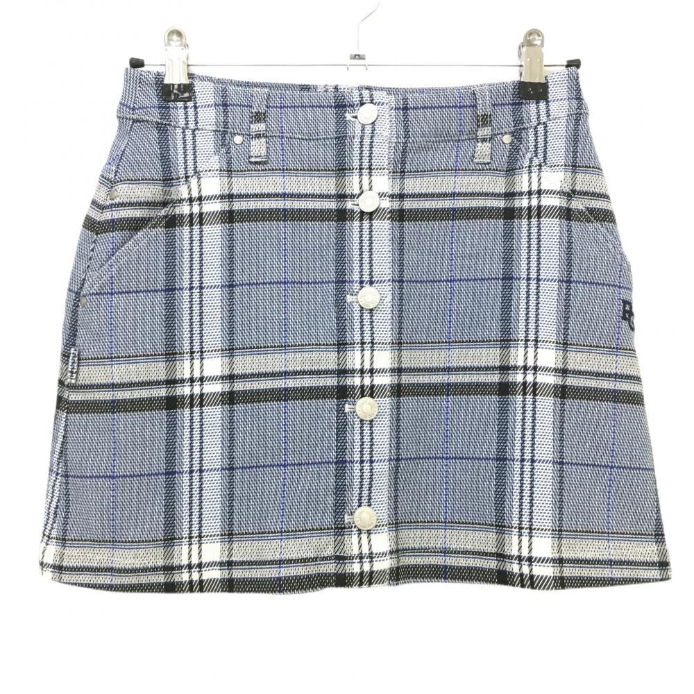 【超美品】パーリーゲイツ スカート ネイビー×白 チェック 前ボタン レディース 00(XS) ゴルフウェア PEARLY GATES