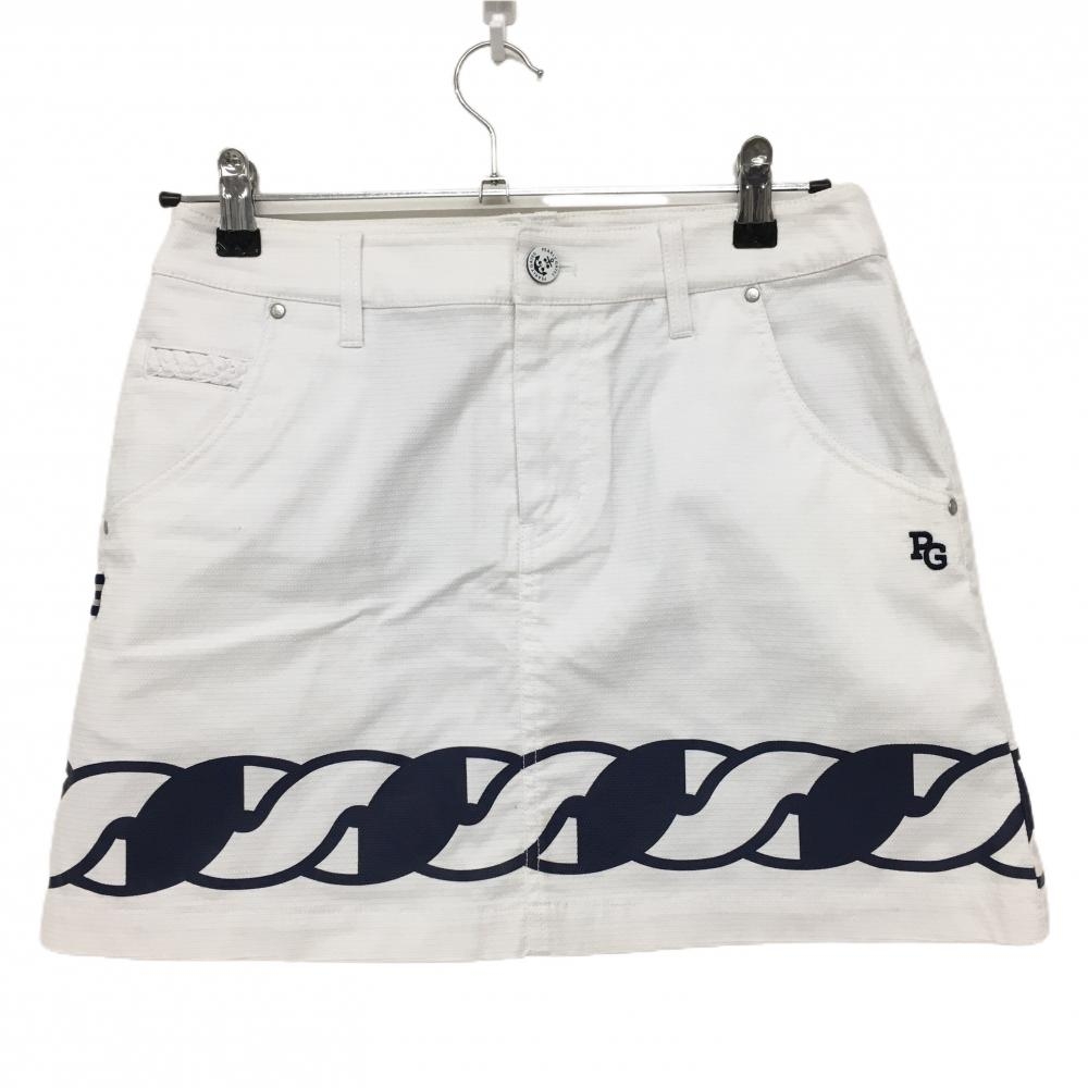【美品】パーリーゲイツ スカート 白×ネイビー 裾柄 ポケット口三つ編み  レディース 1(M) ゴルフウェア PEARLY GATES