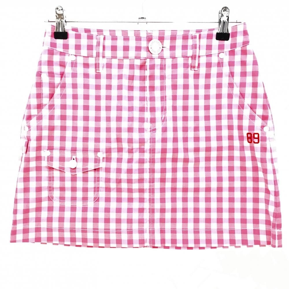 【美品】パーリーゲイツ スカート ピンク×白 ギンガムチェック レディース 0(S) ゴルフウェア PEARLY GATES