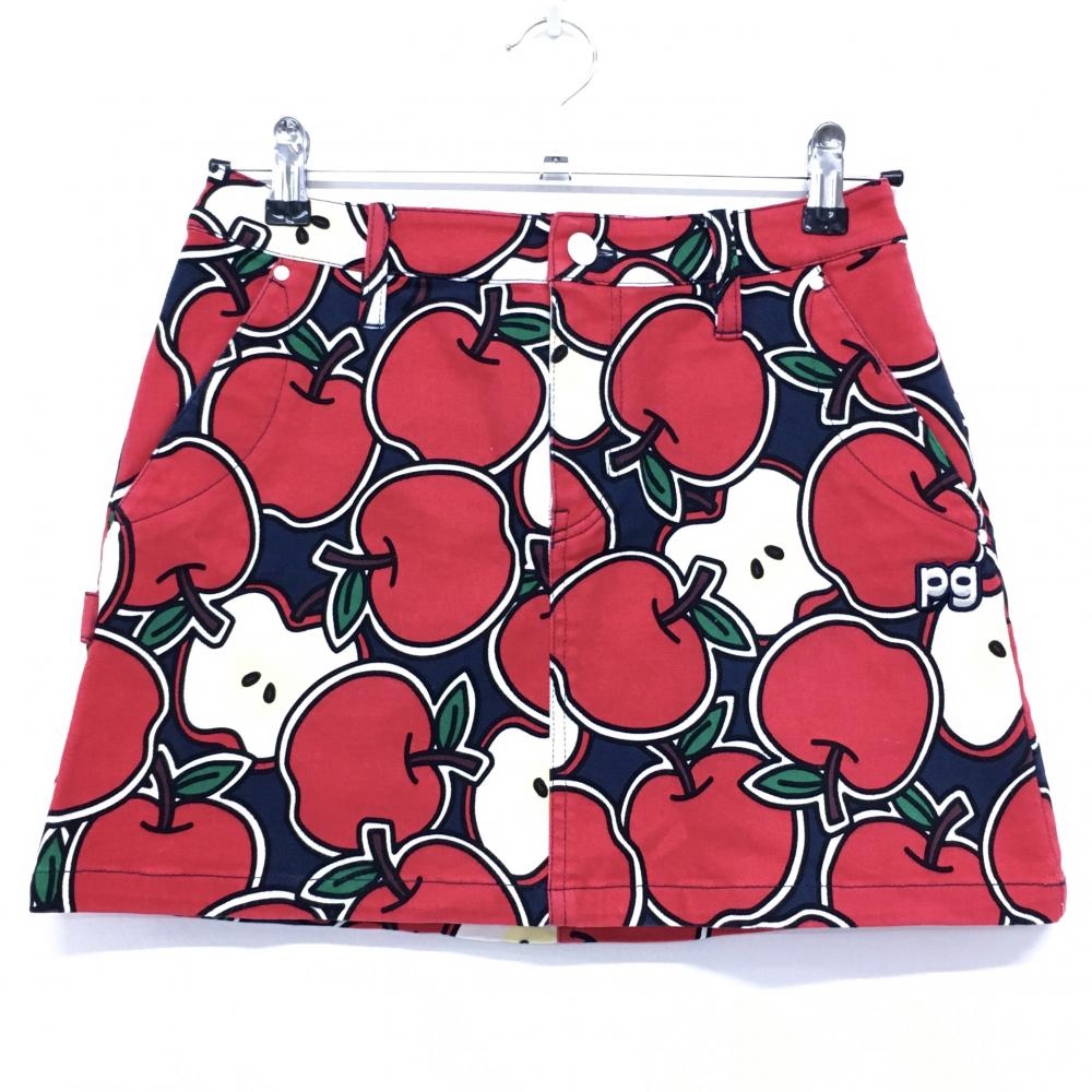【美品】パーリーゲイツ スカート レッド×ネイビー リンゴ柄  レディース 00(XS) ゴルフウェア PEARLY GATES