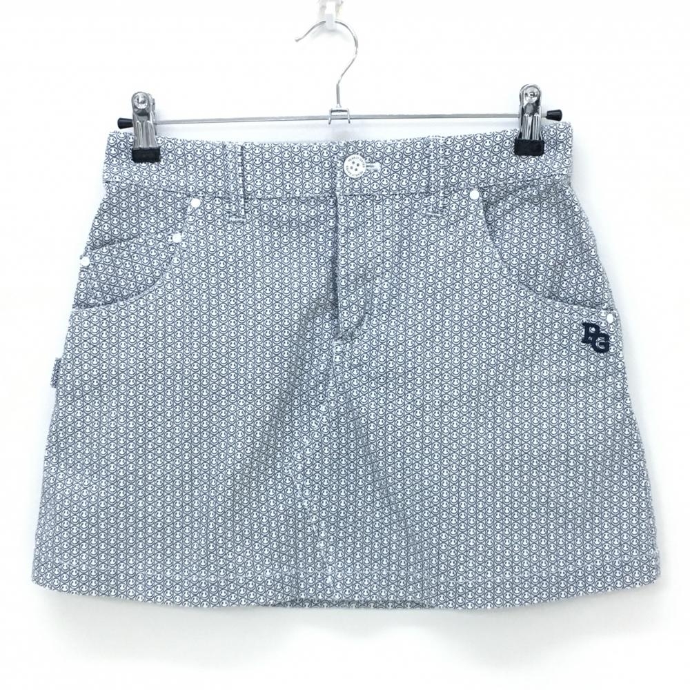 【美品】パーリーゲイツ スカート 白×ネイビー ニコちゃん総柄 スマイル レディース 0(S) ゴルフウェア PEARLY GATES