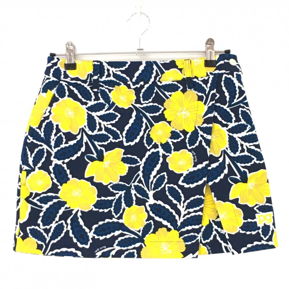【超美品】パーリーゲイツ スカート ネイビー×イエロー 花柄 レディース 0(S) ゴルフウェア PEARLY GATES