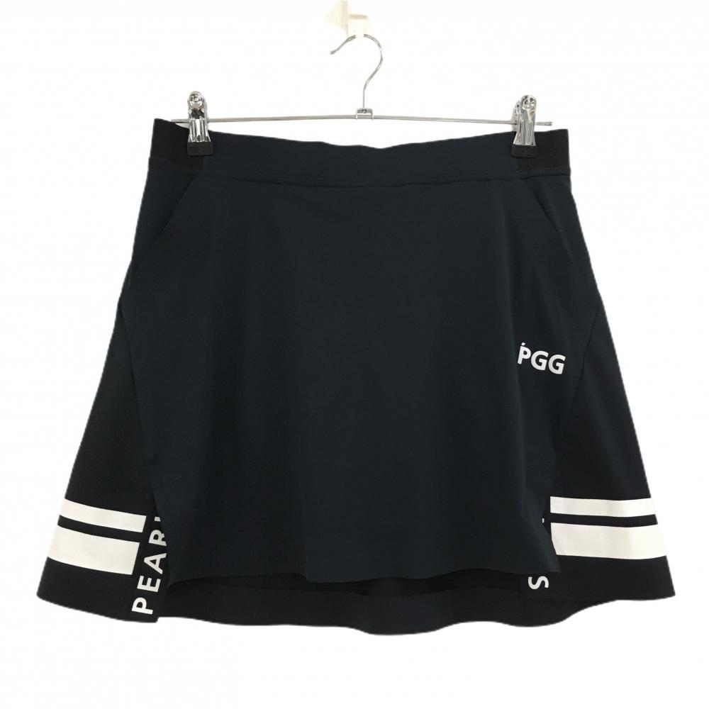 【超美品】PGGパーリーゲイツ ストレッチスカート ダークネイビー×白 裾ライン一部パンチング レディース 0(S) ゴルフウェア PEARLY GATES