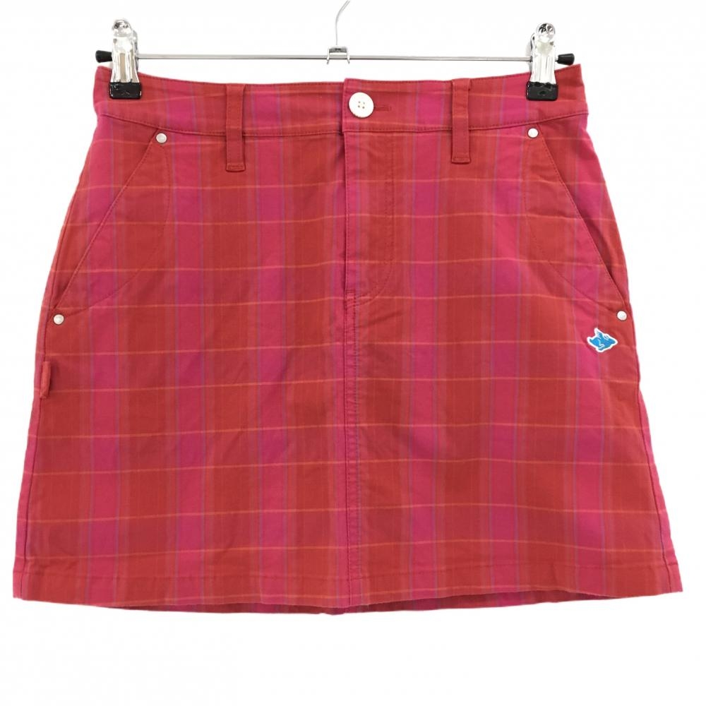 【美品】パーリーゲイツ スカート レッド×ピンク チェック ストレッチ レディース 0(S) ゴルフウェア PEARLY GATES