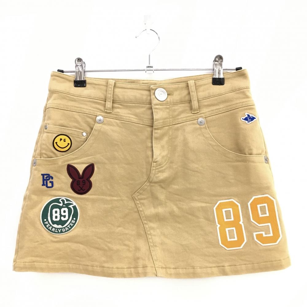 パーリーゲイツ スカート ベージュ×オレンジ 蓄熱裏地 ニコちゃん スマイル レディース 1(M) ゴルフウェア PEARLY GATES