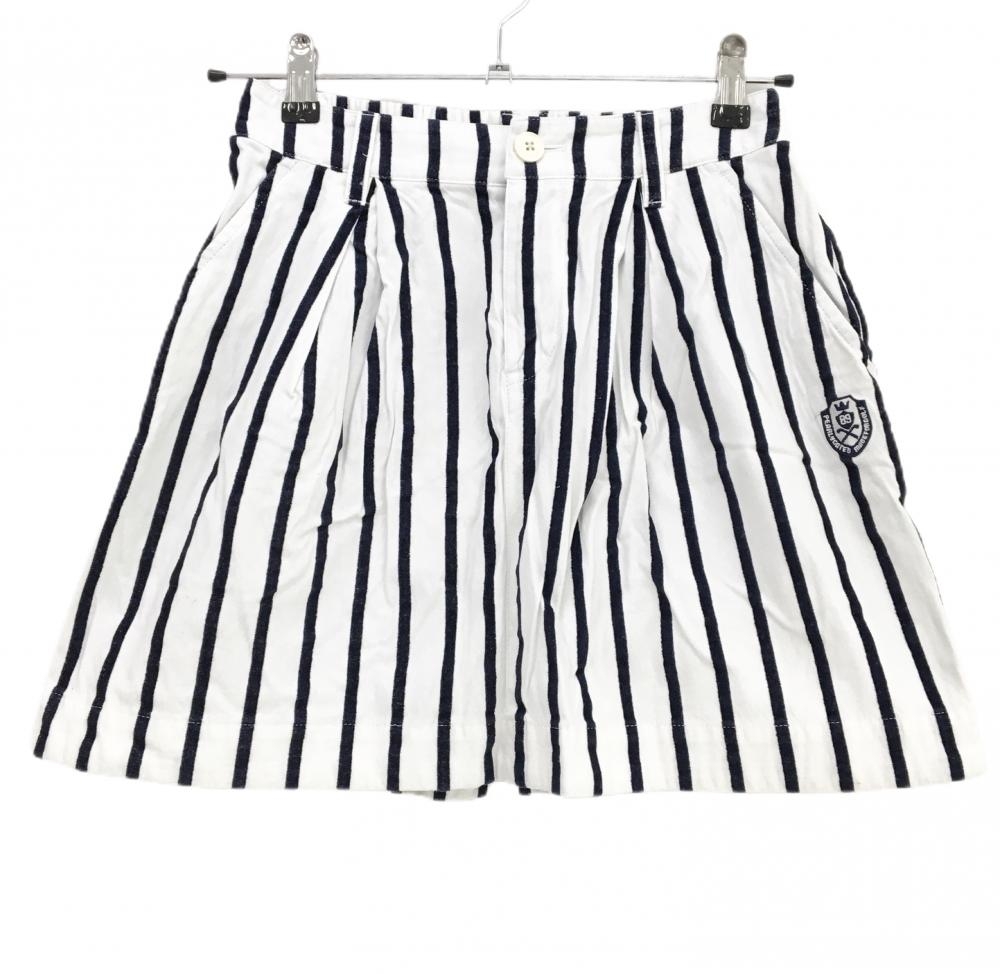 【美品】パーリーゲイツ スカート 白×ネイビー ストライプ コットン100％ レディース 00(XS) ゴルフウェア PEARLY GATES