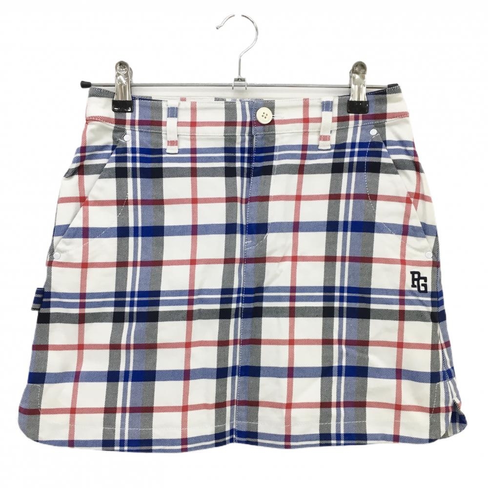 【超美品】パーリーゲイツ スカート 白×ブルー×レッド チェック コットン混 レディース 00(XS) ゴルフウェア PEARLY GATES