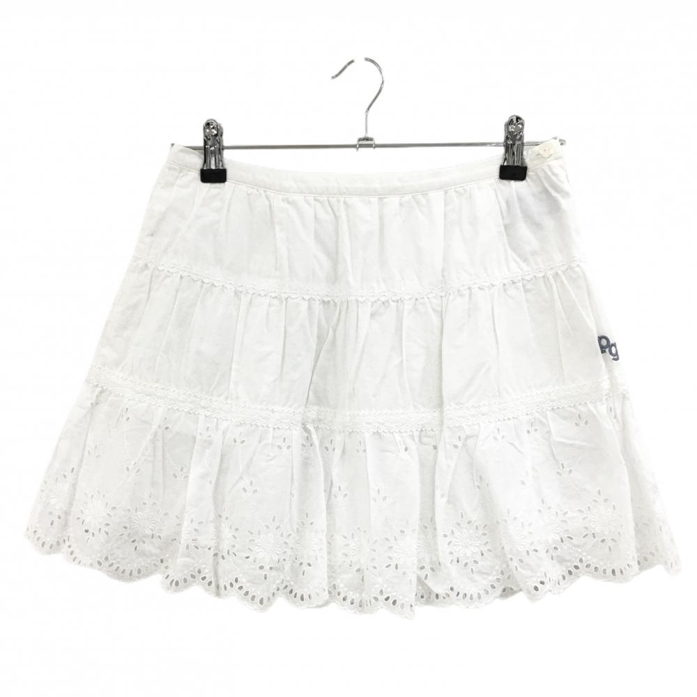 【超美品】パーリーゲイツ スカート 白 花柄刺しゅう コットン100％ 裏地付 レディース 0(S) ゴルフウェア PEARLY GATES