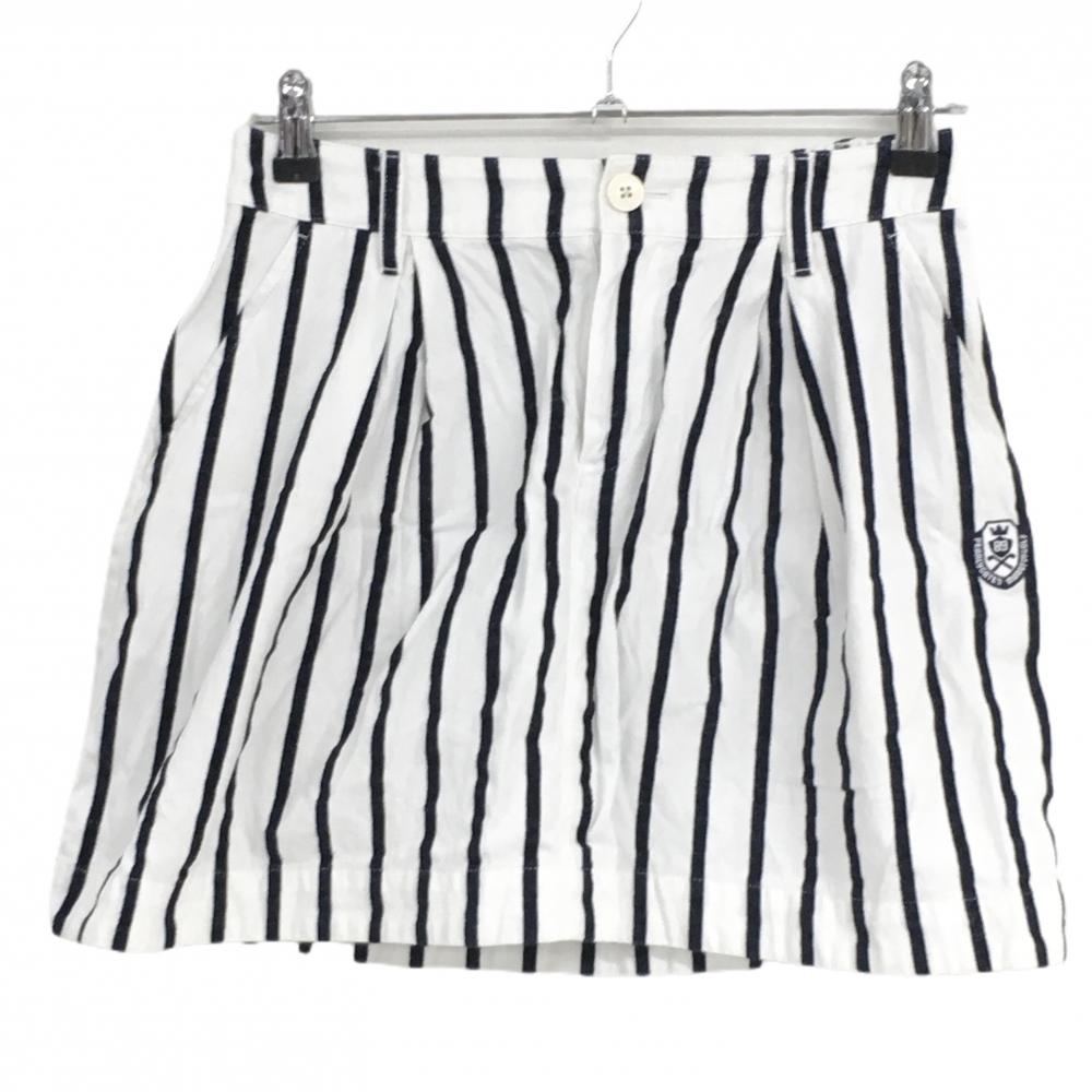 【美品】パーリーゲイツ スカート 白×ネイビー ストライプ コットン100％ レディース 0 ゴルフウェア PEARLY GATES