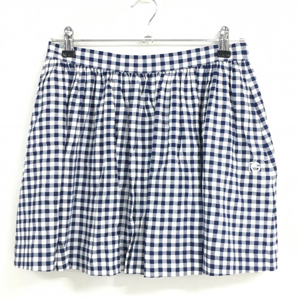 パーリーゲイツ スカート ネイビー×白 ギンガムチェック 後ろウエストゴム 裏地付 レディース 0 ゴルフウェア PEARLY GATES