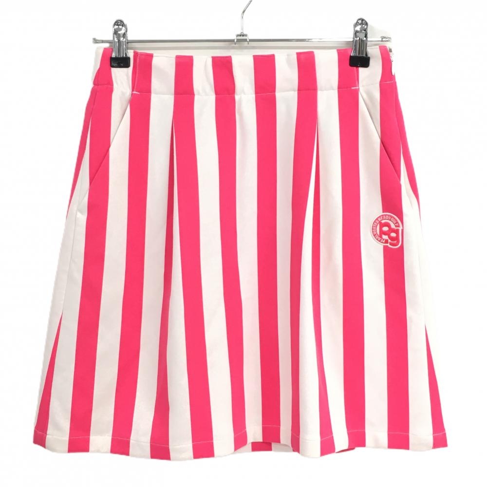パーリーゲイツ スカート 白×蛍光ピンク ストライプ ストレッチ ウエストゴム 裏地付 レディース 1 ゴルフウェア PEARLY GATES